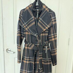 Calvin Klein Women's Belted Plaid Wool Blend Wrap Coat Size S